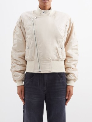 ISABEL MARANT Kinsley padded cotton cropped bomber jacket in cream – women’s ruched sleeved jackets – casual luxe clothes - flipped