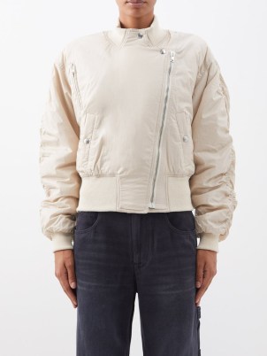 ISABEL MARANT Kinsley padded cotton cropped bomber jacket in cream – women’s ruched sleeved jackets – casual luxe clothes