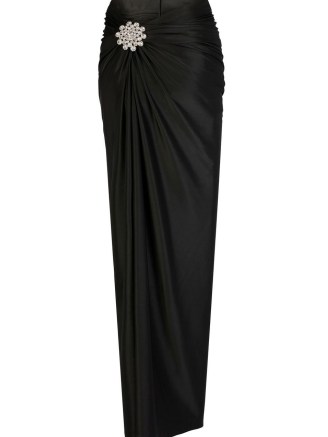 Paco Rabanne draped jersey maxi skirt in black | elegant long length gathered detail evening skirts - flipped