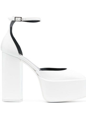 Paris Texas Jane 130mm platform pumps in optical white | high block heel platforms | retro ankle strap shoes | chunky vintage style heels - flipped