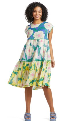 gorman Petal Power Spliced Dress / floral print tiered hem dresses / women’s organic cotton voile fashion - flipped