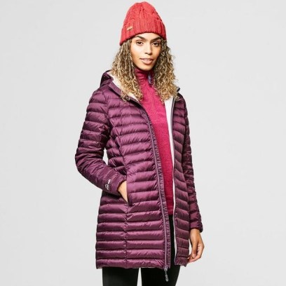 Peter Storm Long Insulated Jacket in Purple ~ women’s hooded front zip winter jackets - flipped