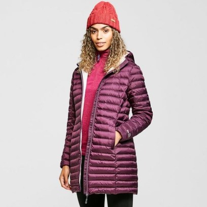 Peter Storm Long Insulated Jacket in Purple ~ women’s hooded front zip winter jackets