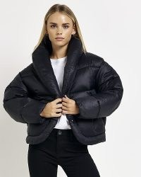 RIVER ISLAND PETITE BLACK PUFFER COAT ~ womens on-trend padded jackets ~ women’s short length winter coats
