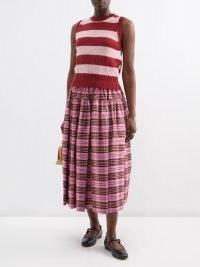 MOLLY GODDARD Amy gathered tartan lamé midi skirt in pink ~ checked metallic fibre skirts
