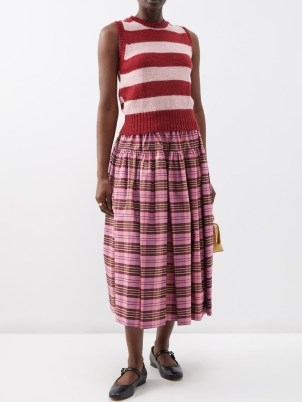 MOLLY GODDARD Amy gathered tartan lamé midi skirt in pink ~ checked metallic fibre skirts - flipped