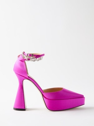 THE ATTICO Venus 105 crystal-heel pumps in pink – sculptural block heels – embellished ankle strap platforms – occasion shoes with crystals - flipped