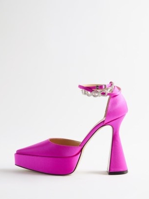 THE ATTICO Venus 105 crystal-heel pumps in pink – sculptural block heels – embellished ankle strap platforms – occasion shoes with crystals