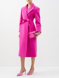 VALENTINO Bow-waist peak-lapel wool-blend wrap coat in pink ~ fuchsia coats ~ ladylike outerwear