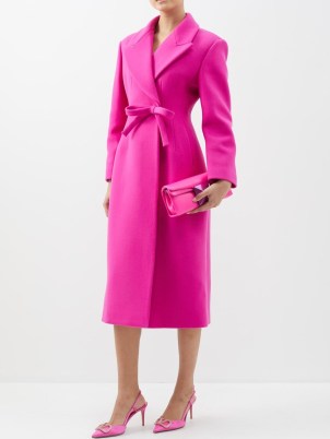 VALENTINO Bow-waist peak-lapel wool-blend wrap coat in pink ~ fuchsia coats ~ ladylike outerwear