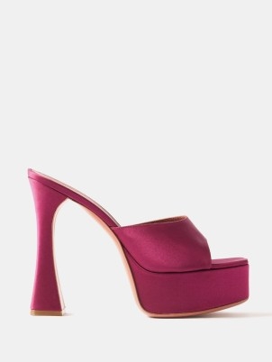 AMINA MUADDI Dalida 140 satin platform sandals in pink | luxe high heel open toe mules | luxury evening mule platforms - flipped
