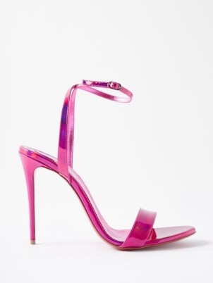 CHRISTIAN LOUBOUTIN Loubigirl 100 iridescent patent-leather sandals in pink - flipped