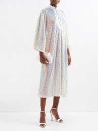 LA VIE STYLE HOUSE Sequinned jersey kaftan in pink ~ sheer evening kaftans covered with iridescent sequins ~ shimmering occasion dresses ~ luxe event clothes