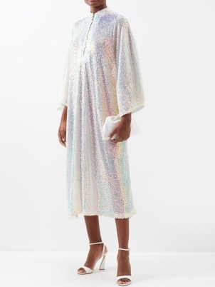 LA VIE STYLE HOUSE Sequinned jersey kaftan in pink ~ sheer evening kaftans covered with iridescent sequins ~ shimmering occasion dresses ~ luxe event clothes - flipped