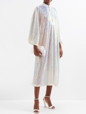 LA VIE STYLE HOUSE Sequinned jersey kaftan in pink ~ sheer evening kaftans covered with iridescent sequins ~ shimmering occasion dresses ~ luxe event clothes