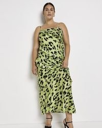 RIVER ISLAND PLUS YELLOW ANIMAL PRINT SLIP MAXI DRESS / strappy plus size evening dresses / cami shoulder strap party fashion / asymmetric ruffle detail / ruffled going out clothes
