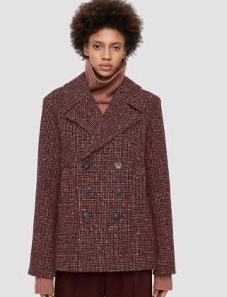 JOSEPH Compact Bouclé Portelet Coat in Raisin Combo ~ chic tweed style coats - flipped