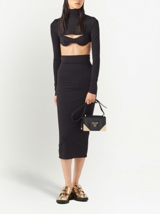 Prada high-neck stretch-jersey top in black – long sleeved cut out crop tops - flipped