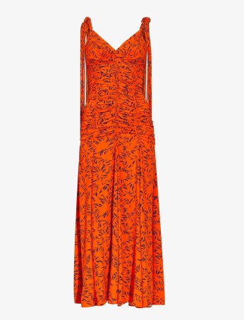Proenza Schouler Printed Crepe De Chine Tank Dress Orange Multi / tie shoulder strap midi dresses with ruched bodice - flipped