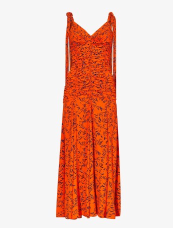 Proenza Schouler Printed Crepe De Chine Tank Dress Orange Multi / tie shoulder strap midi dresses with ruched bodice
