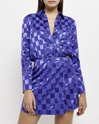 RIVER ISLAND PURPLE CHECK SATIN PLAYSUIT / women’s checked playsuits
