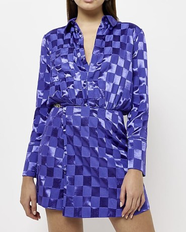 RIVER ISLAND PURPLE CHECK SATIN PLAYSUIT / women’s checked playsuits - flipped
