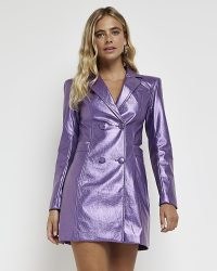 RIVER ISLAND PURPLE METALLIC CUT OUT BLAZER DRESS / shiny side cut out jacket dresses / shimmering evening fashion