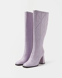 RIVER ISLAND PURPLE QUILTED HEELED KNEE HIGH BOOTS ~ retro inspired block heeled footwear