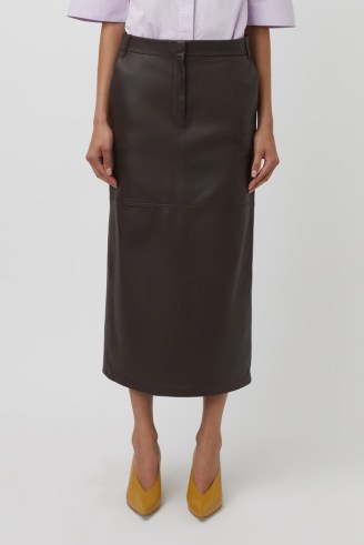 CAMILLA AND MARC Ramone Leather Midi Skirt in Chocolate Brown | women’s luxe minimalist skirts