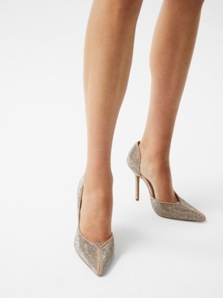 REISS BAINES CRYSTAL POINTED COURT HEELS BISCUIT ~ luxe embellished occasion court shoes ~ glamorous point toe party pumps