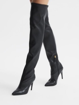 REISS CAIA OVER THE KNEE LEATHER BOOTS BLACK - flipped