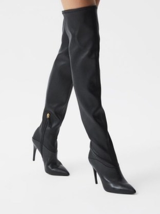 REISS CAIA OVER THE KNEE LEATHER BOOTS BLACK
