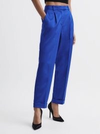 REISS CICI SATIN TAPER TROUSERS BLUE ~ women’s chic occasion clothes ~ smart evening fashion