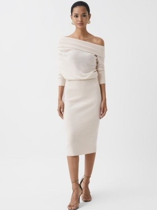 REISS SUTTON OFF SHOULDER KNITTED DRESS CREAM ~ wool and cashmere blend bardot dresses
