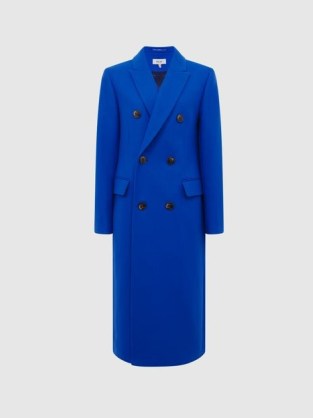 REISS DARLA LONGLINE DOUBLE BREASTED FORMAL COAT BRIGHT BLUE ~ women’s smart winter coats - flipped