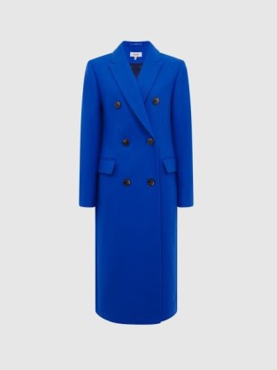 REISS DARLA LONGLINE DOUBLE BREASTED FORMAL COAT BRIGHT BLUE ~ women’s smart winter coats