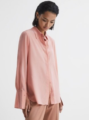 Reiss KIA SILK SHIRT PINK ~ women’s luxe relaxed fit shirts ~ luxurious silky button down