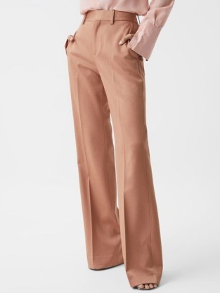 REISS LUNA PREMIUM SUIT WIDE LEG TROUSERS ROSE / women’s pink front creased pants / effortless style clothing - flipped