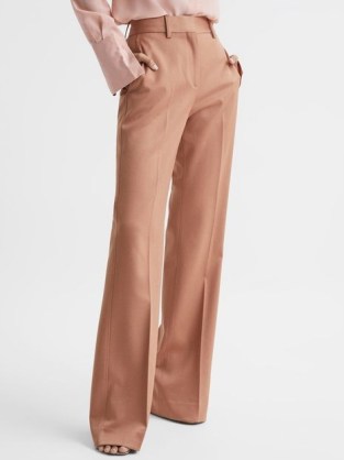 REISS LUNA PREMIUM SUIT WIDE LEG TROUSERS ROSE / women’s pink front creased pants / effortless style clothing