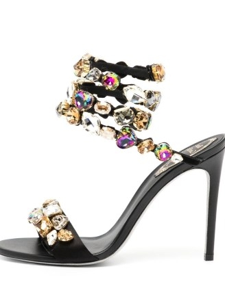 René Caovilla crystal-embellished wraparound sandals / jewelled ankle wrap high heels / glamorous party shoes