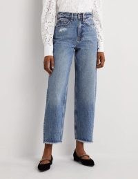 Boden Rigid Straight Jeans in MID VINTAGE | women’s blue distressed denim fashion