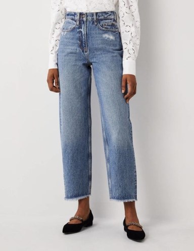 Boden Rigid Straight Jeans in MID VINTAGE | women’s blue distressed denim fashion - flipped