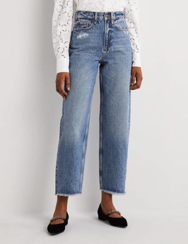 Boden Rigid Straight Jeans in MID VINTAGE | women’s blue distressed denim fashion