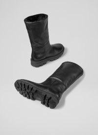 L.K. BENNETT Roby Black Leather Faux Fur Lined Boots ~ cosy winter footwear