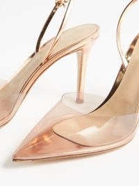GIANVITO ROSSI Ribbon 85 leather and PVC slingback pumps rose gold – luxe pointed toe courts – clear slingbacks – sheer shoes – transparent high heels