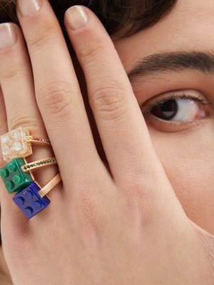 NADINE GHOSN The Bare Block jade, topaz & 18kt rose-gold ring ~ luxe green stone rings ~ contemporary jewellery - flipped