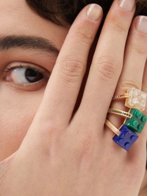 NADINE GHOSN The Bare Block jade, topaz & 18kt rose-gold ring ~ luxe green stone rings ~ contemporary jewellery