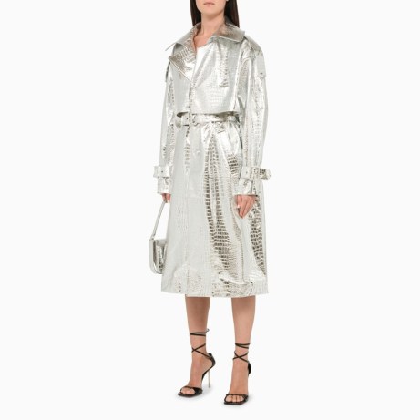 ROTATE Birger Christensen Silver faux leather coat ~ women’s luxe metallic belted coats - flipped