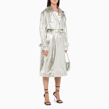ROTATE Birger Christensen Silver faux leather coat ~ women’s luxe metallic belted coats
