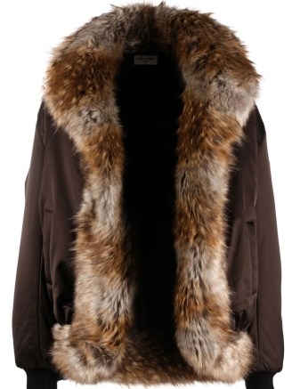 Saint Laurent faux fur bomber jacket in brown – women’s luxe winter jackets - flipped